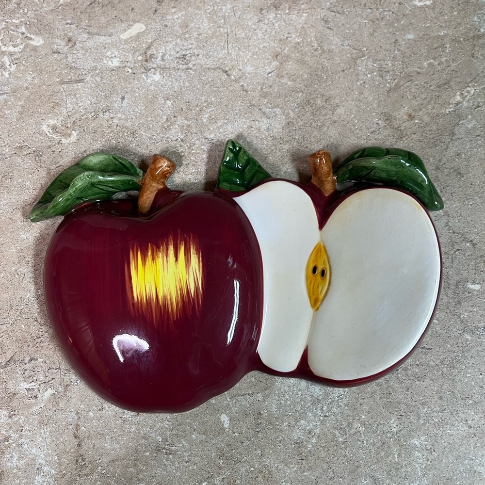 Ceramic Apple Wall Plaque - Red and White